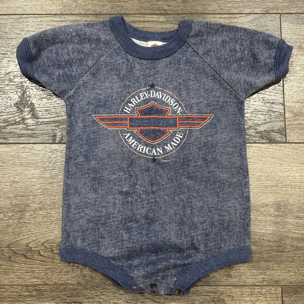 Vintage 90s Harley Davidson One Piece Blue Shirt Made in USA 1996 Kids 24 Months